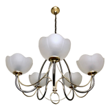 Italian chandelier gray and gold frosted glass flower