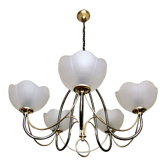 Lustre italien gris et doré verre dépoli fleur