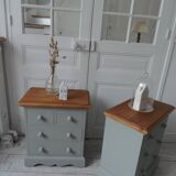 2 beautifully crafted bedside tables re-enchanted in verdigris