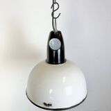 Industrial soviet white enamel pendant lamp, 1960s