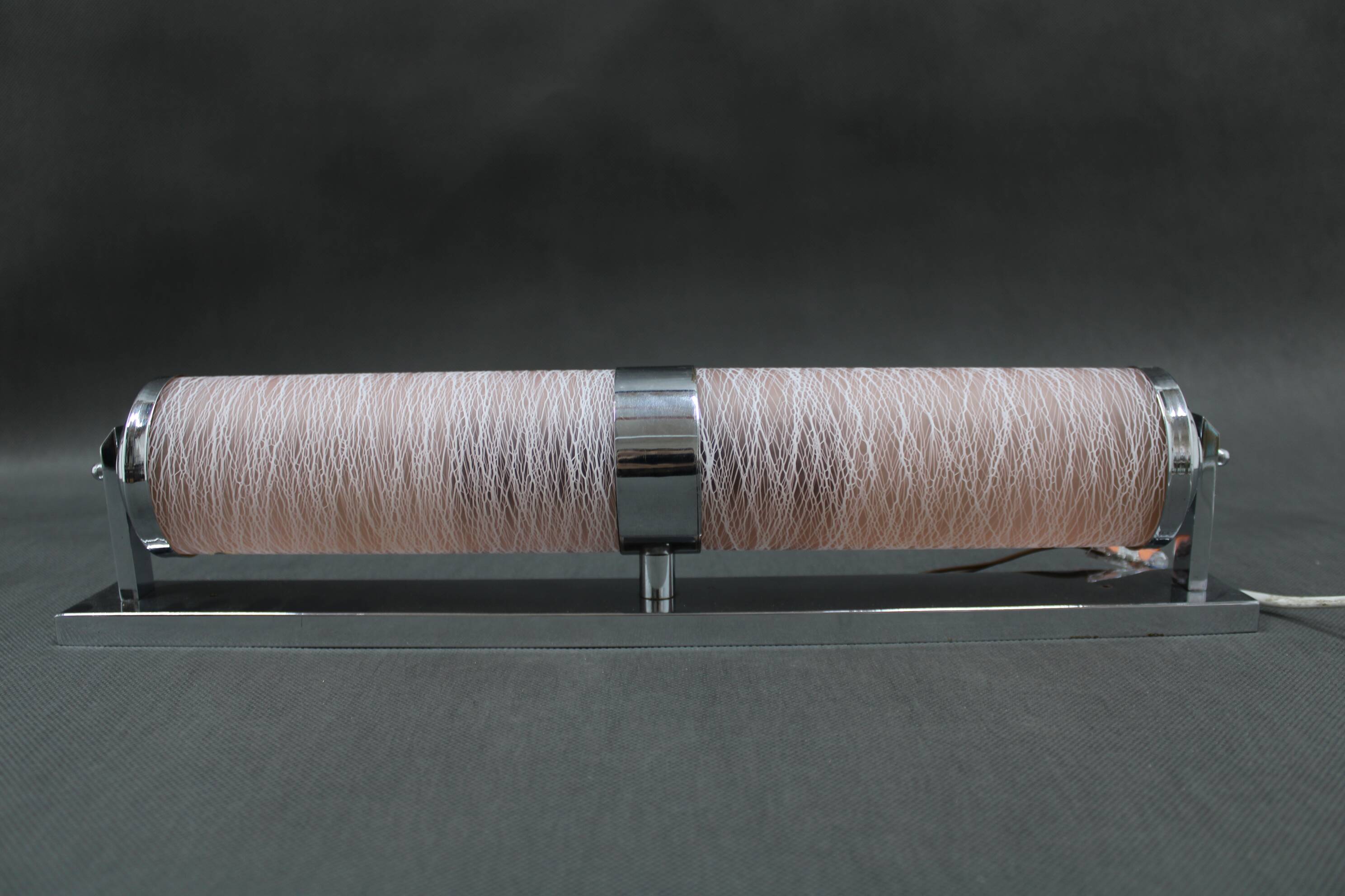 1930s Bauhaus Tubular Wall Light With Pink Glass, Czechoslovakia