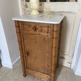Bedside table / nightstand in pitchpin pine wood and bamboo with marble top