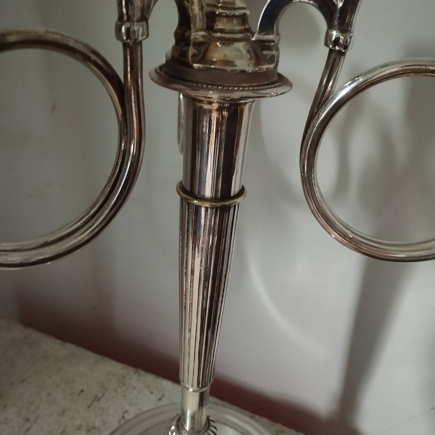 2 candelabra candlesticks hunting horn silver metal