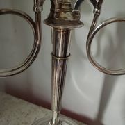 2 candelabra candlesticks hunting horn silver metal