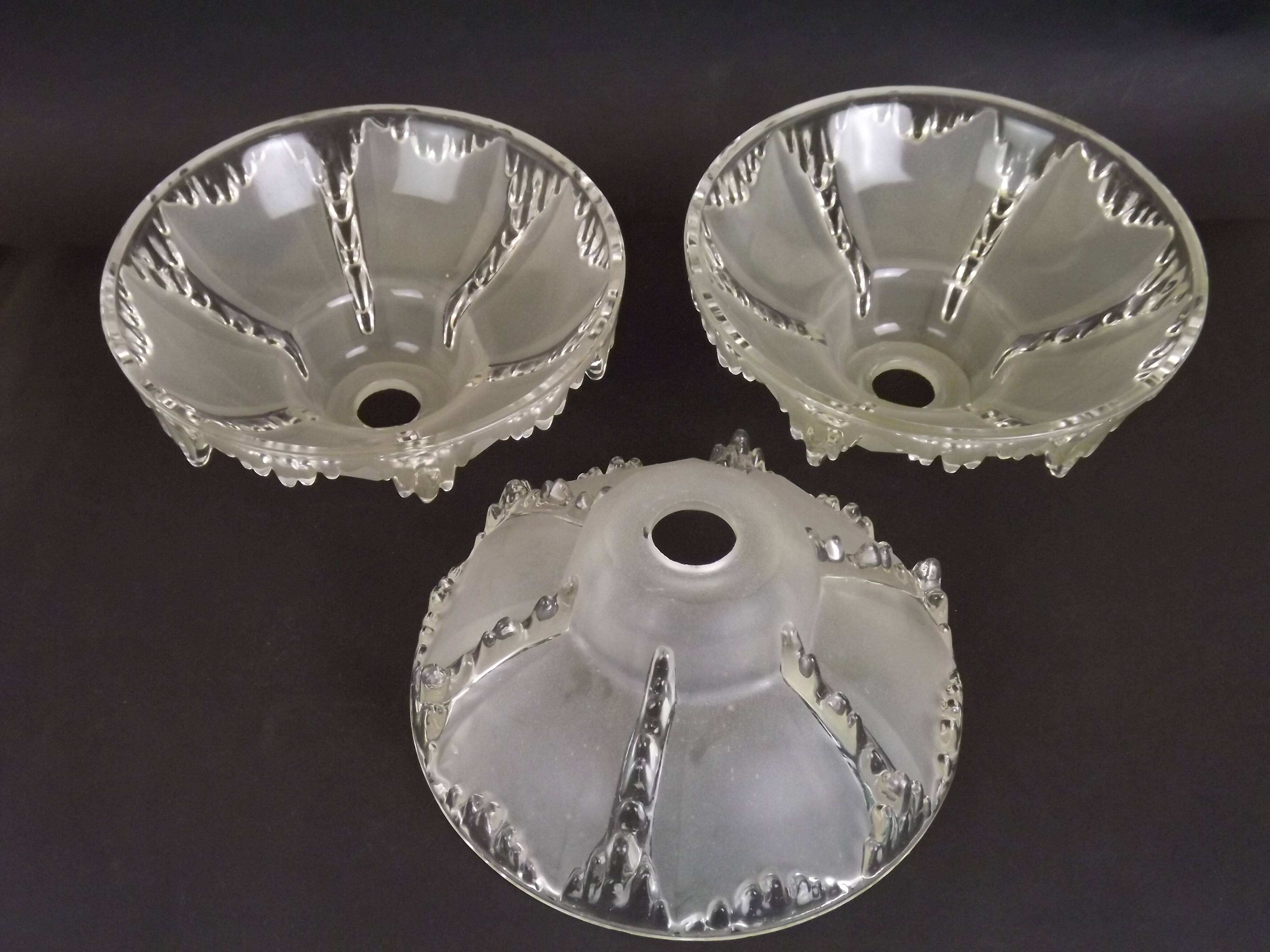Signed ezan france frosted glass icicle shades set of 3 – art deco lighting