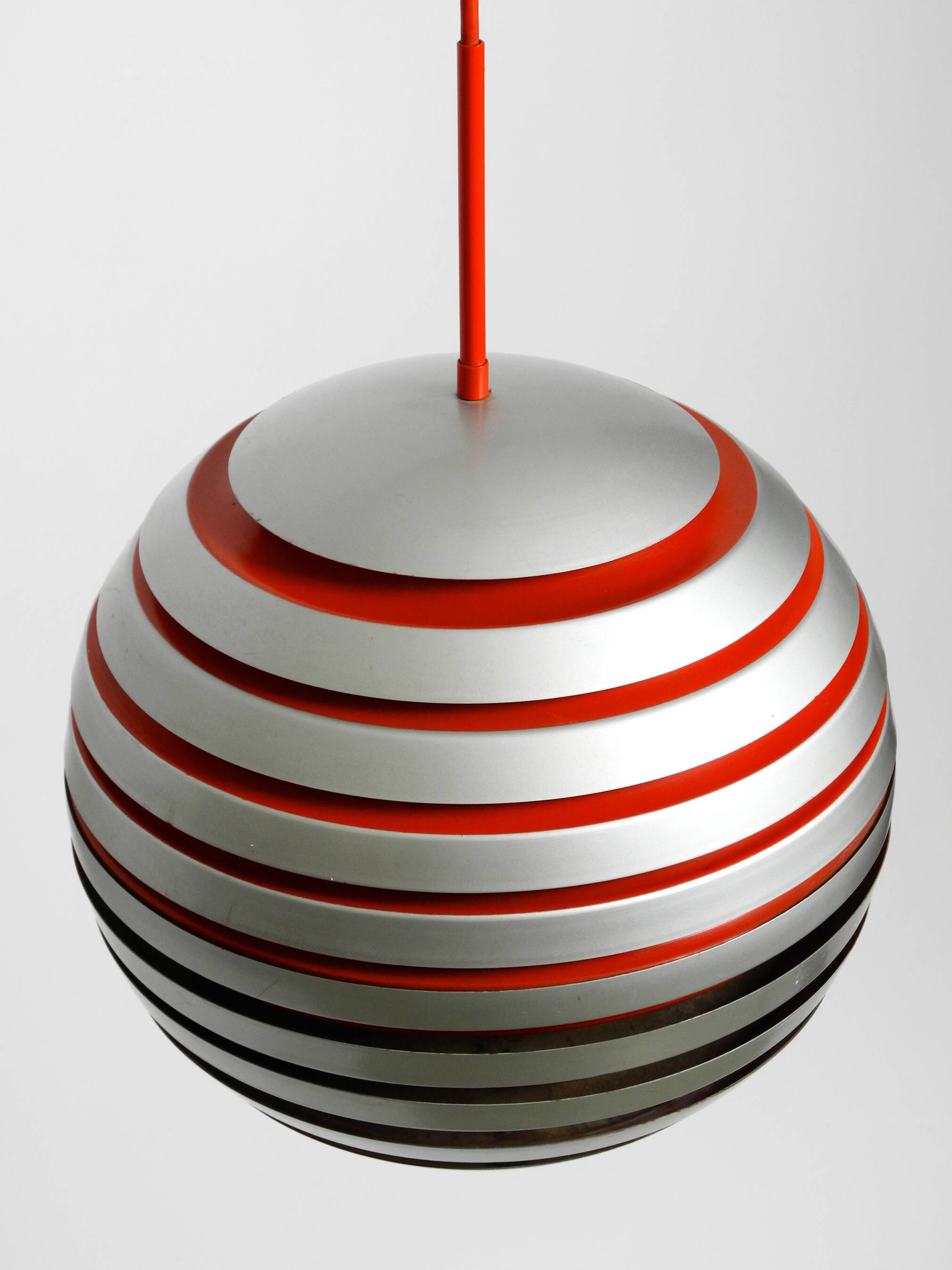 1960s spherical Space Age ceiling lamp with slats made of heavy metal