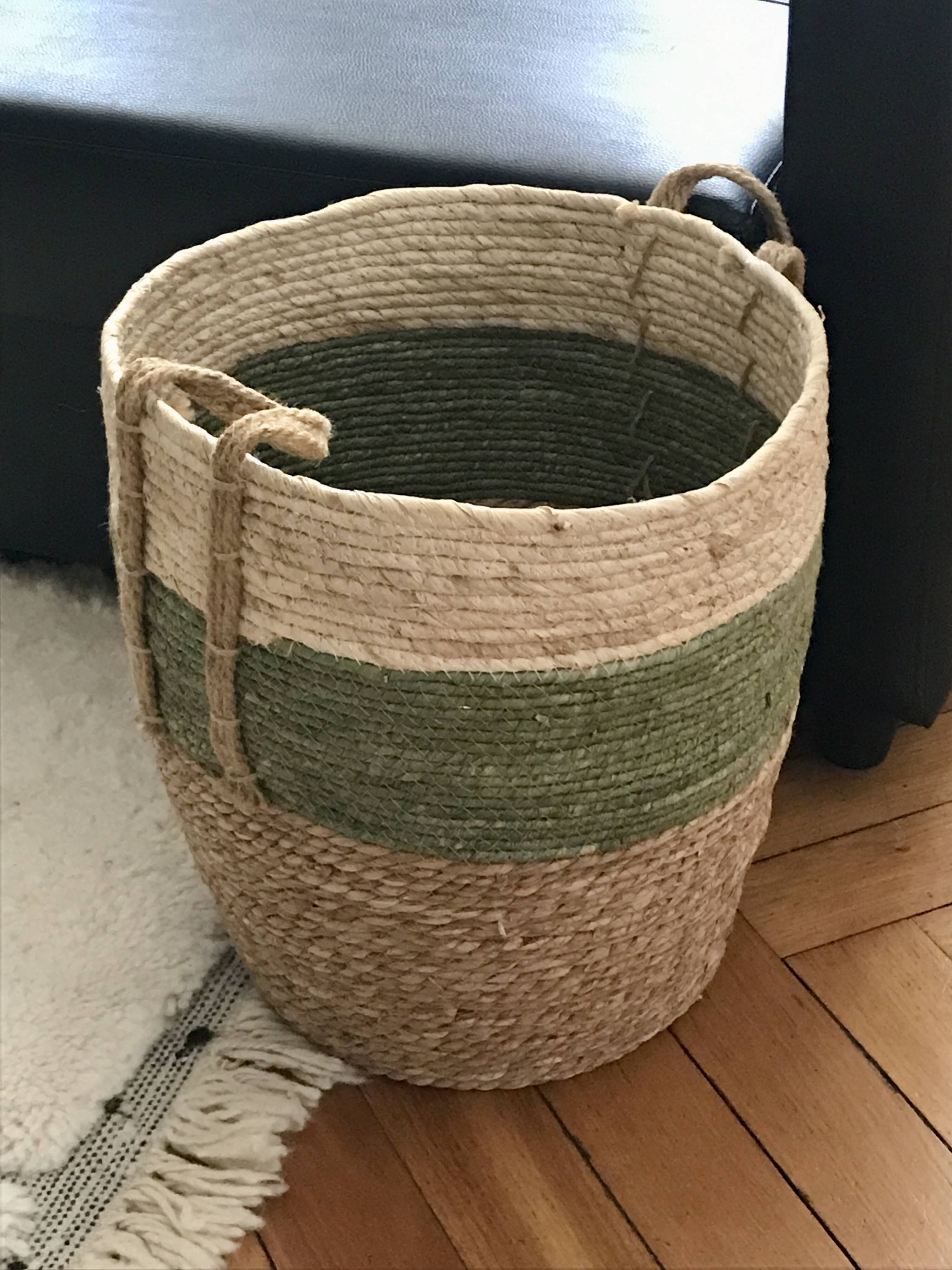 Large storage basket made from natural fibers