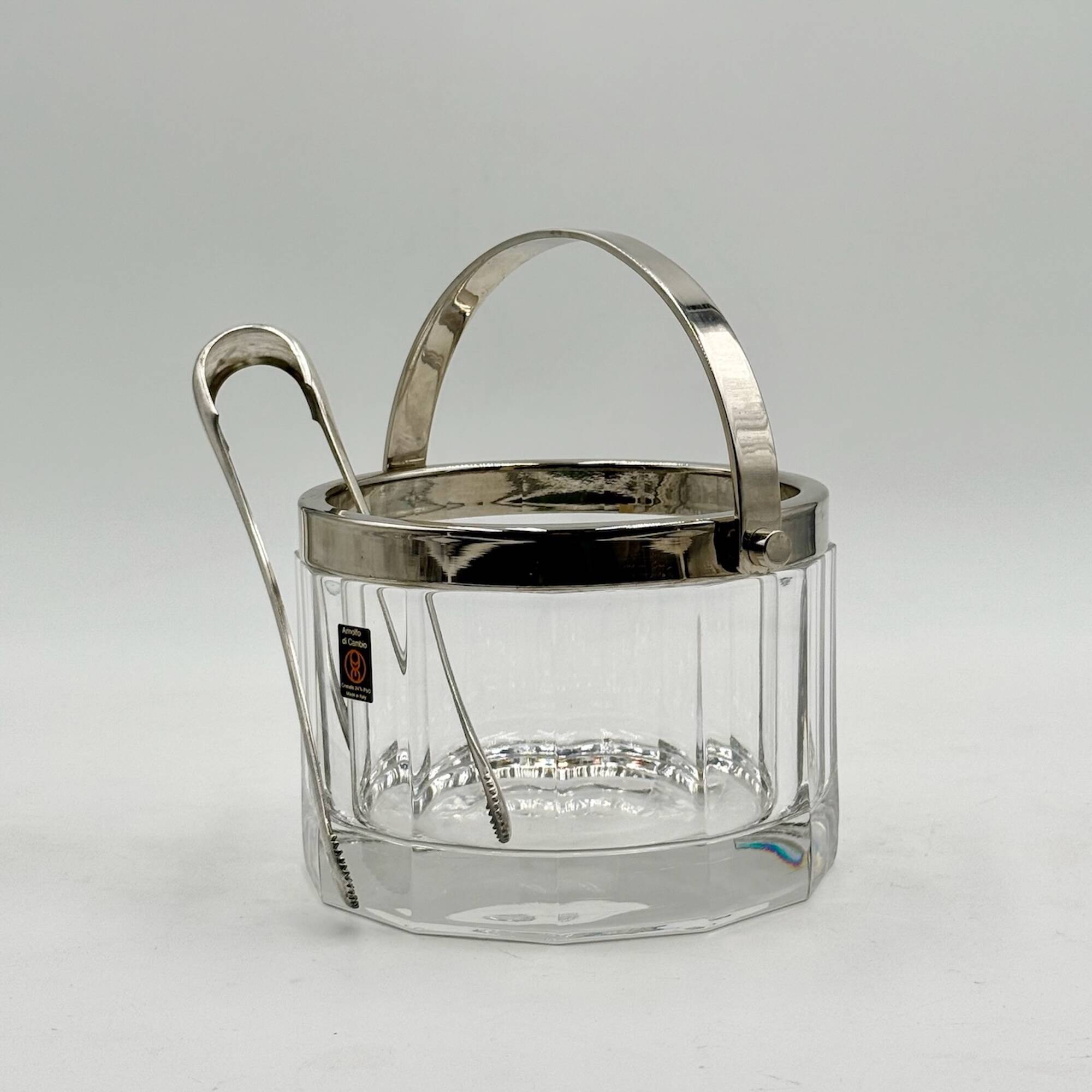 Arnolfo Di Cambio Vintage Ice Bucket in Crystal and Metal, 1980s