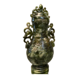 Covered pot richly carved stone jade type Far East China