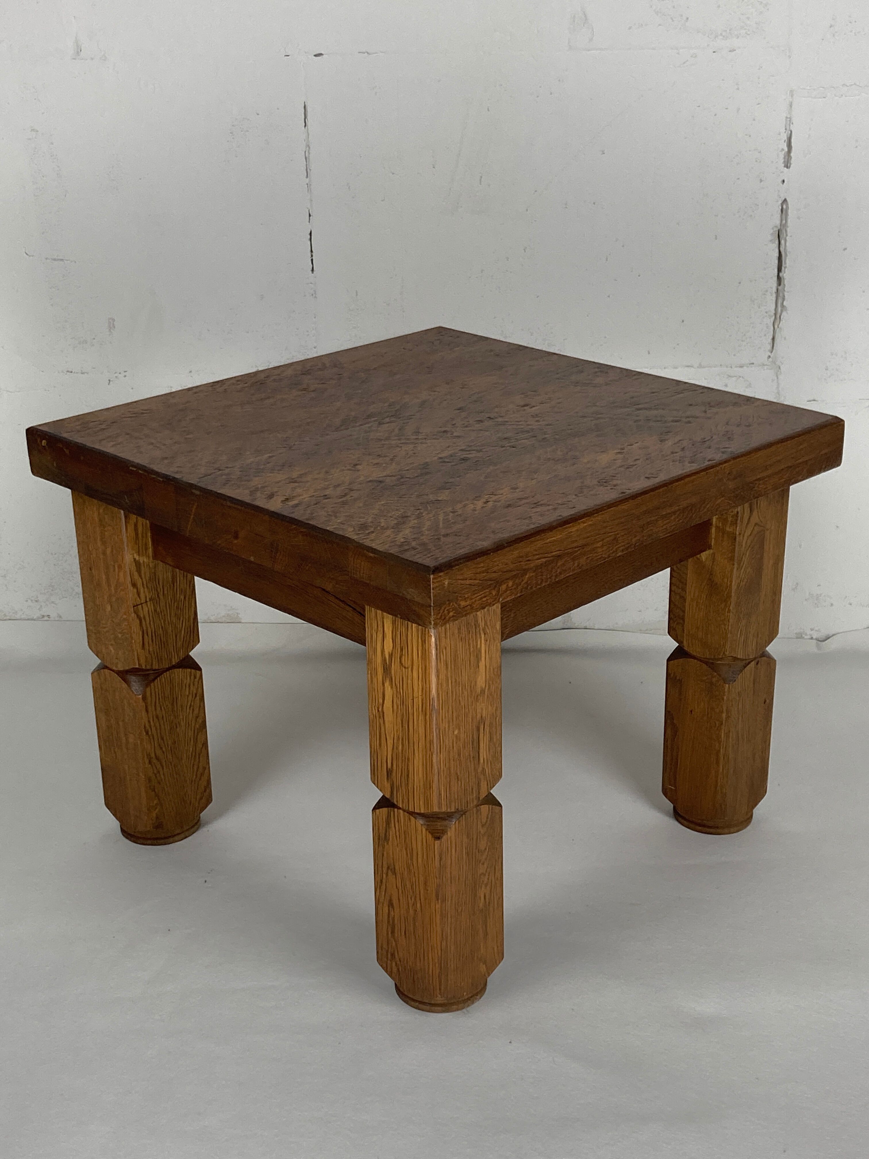 Brutalist square oak side or coffee table, Dutch 1960s