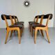 Set of 6 Baumann curved wood and imitation leather chairs, gondola model, 70s
