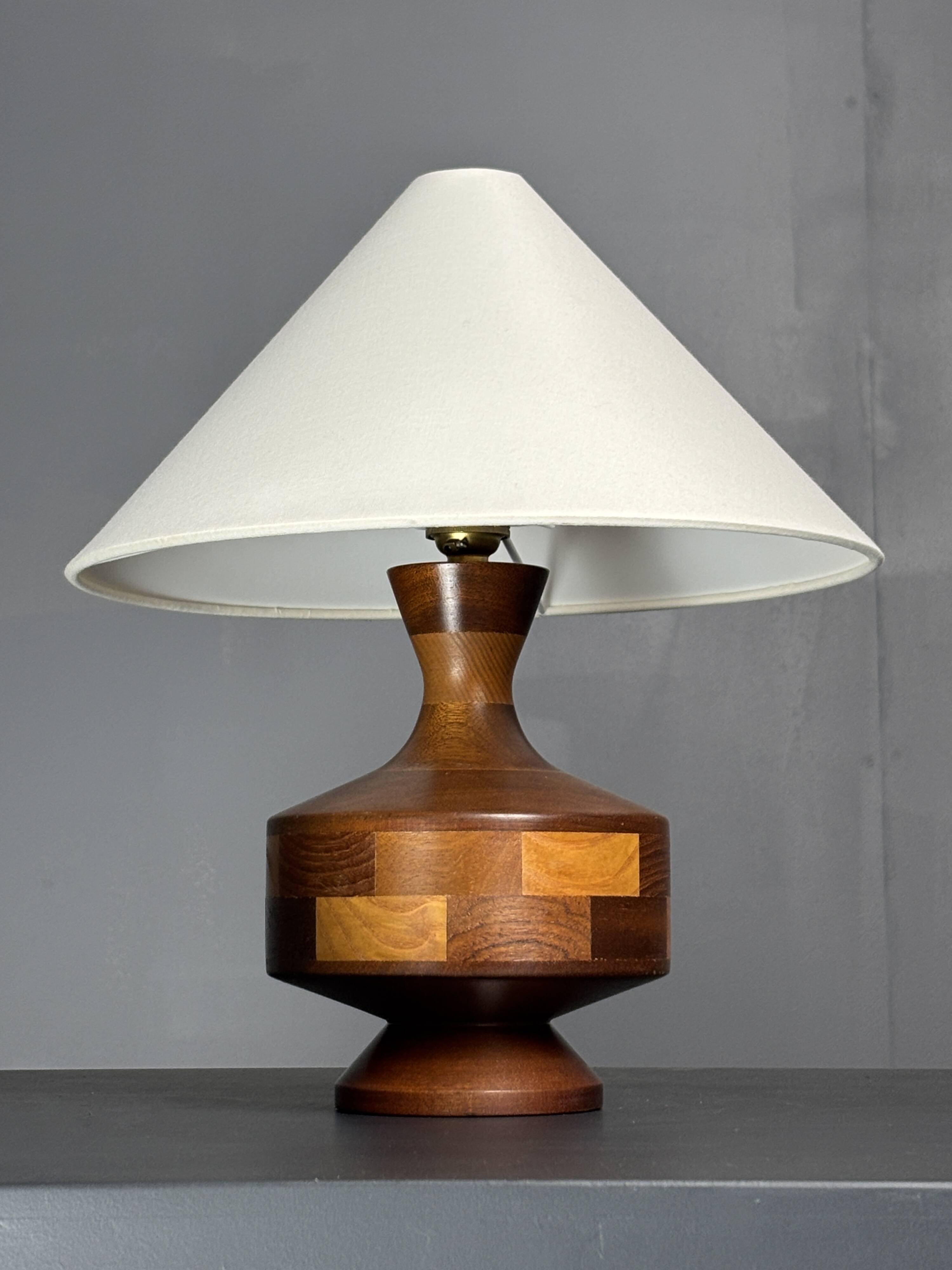 Mid-Century Table Lamp with Geometric Wood Inlay, English, circa 1955–1965