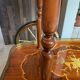 3-wheel serving trolley with 2 shelves, vintage bar marquetry on wheels, 50s