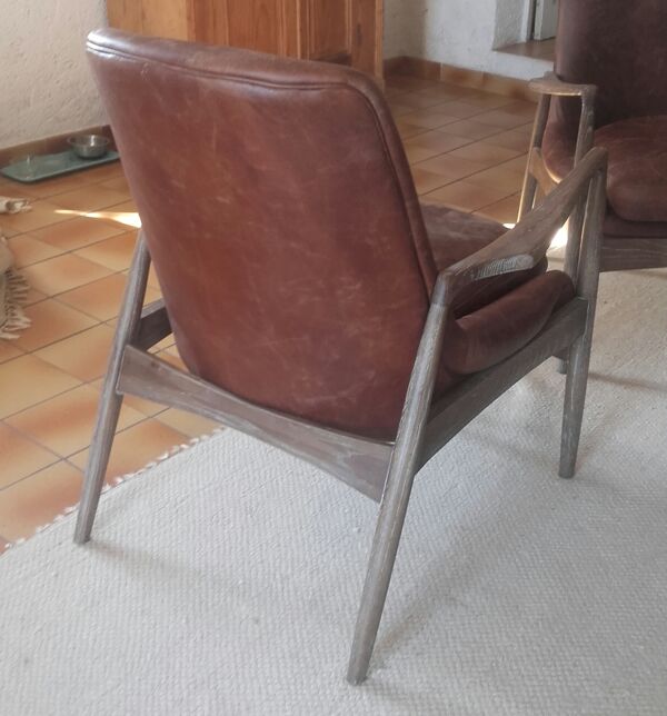 paire De fauteuils Style Scandinave cuir Et Bois