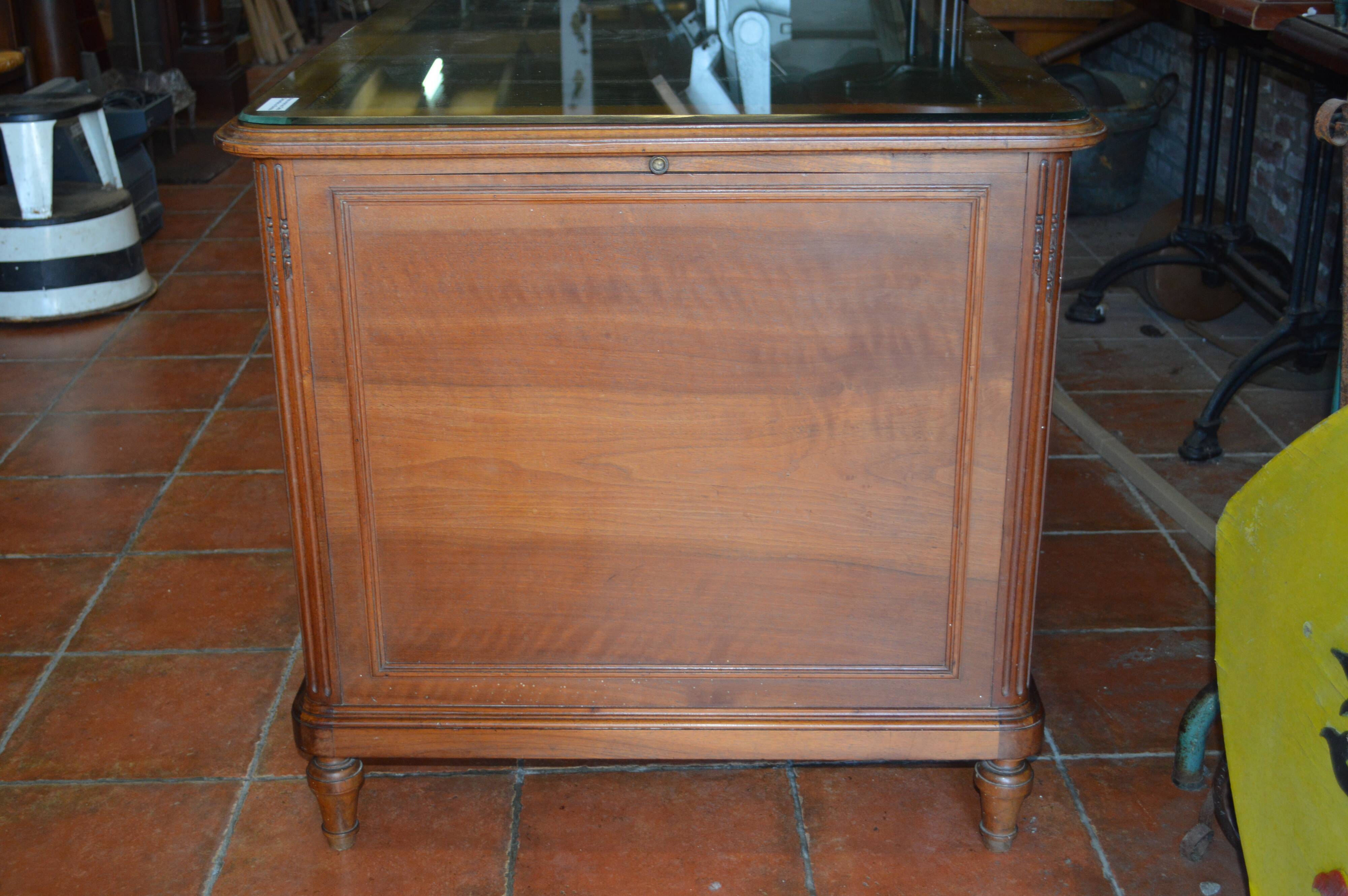 Walnut desk with zippers on the side