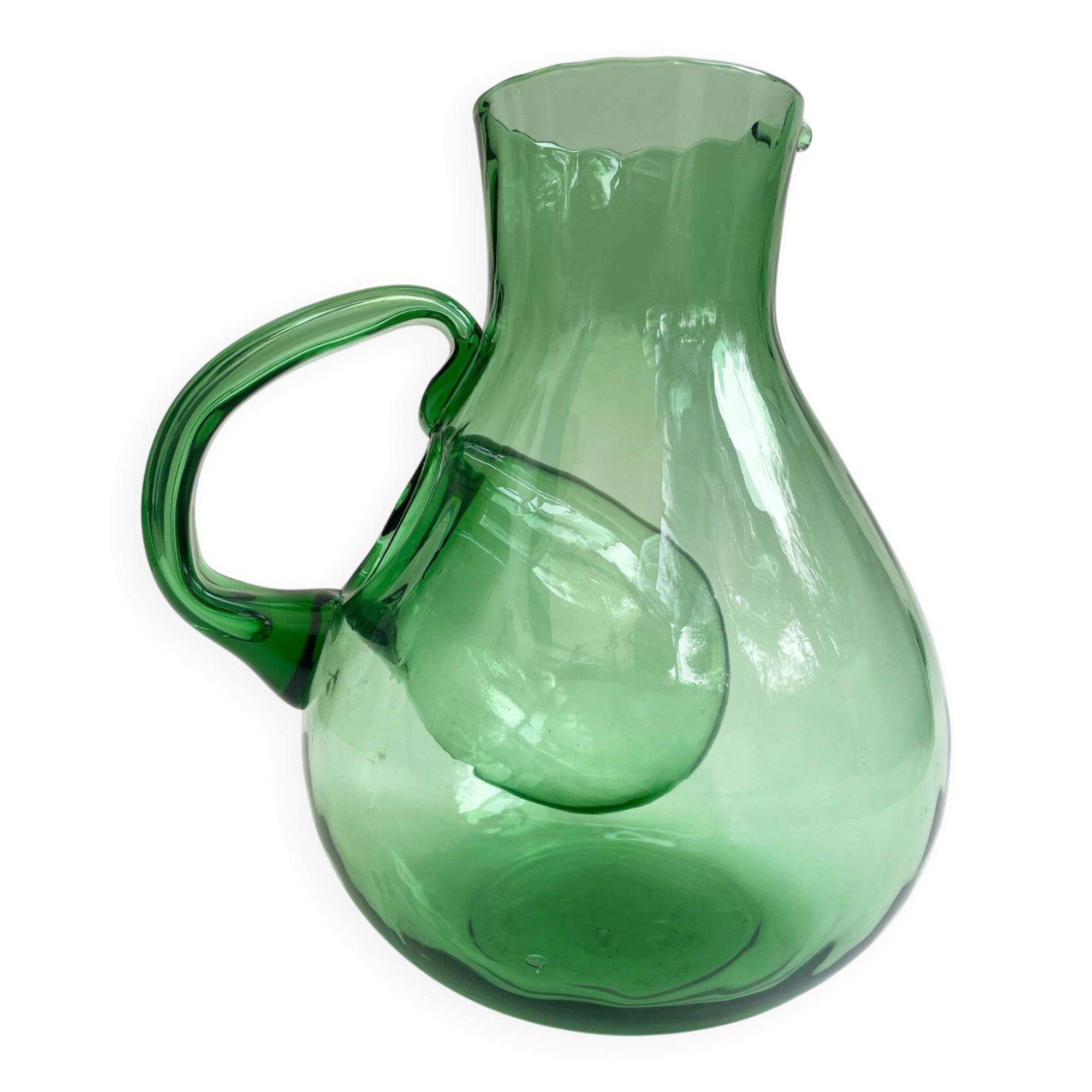 Large green glass cooling jug