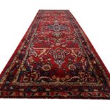 Handmade Red Floral Wool Runner, Vintage Mid-Century Stair & Hallway Rug