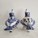 Pair of bird candlesticks in blue white, Skyros earthenware