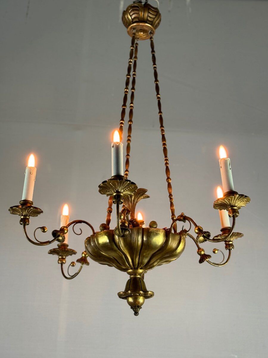Gilded wood and brass chandelier, Central Europe circa 1900