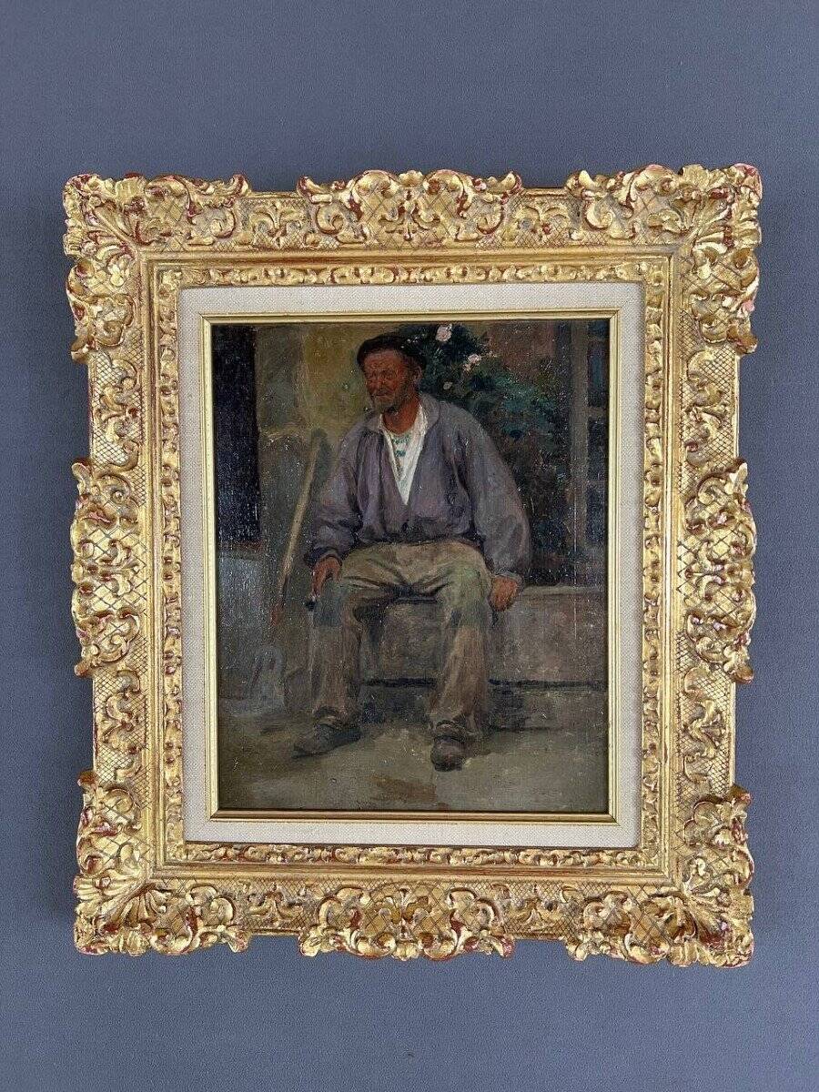 Portrait Oil on Wood, 20th Century