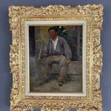 Portrait Oil on Wood, 20th Century