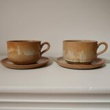 Set of 2 stoneware lunch cups with saucers