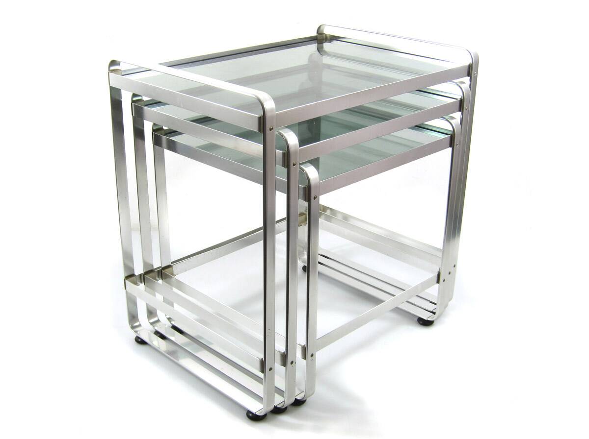3 Seventies aluminium glass nesting tables