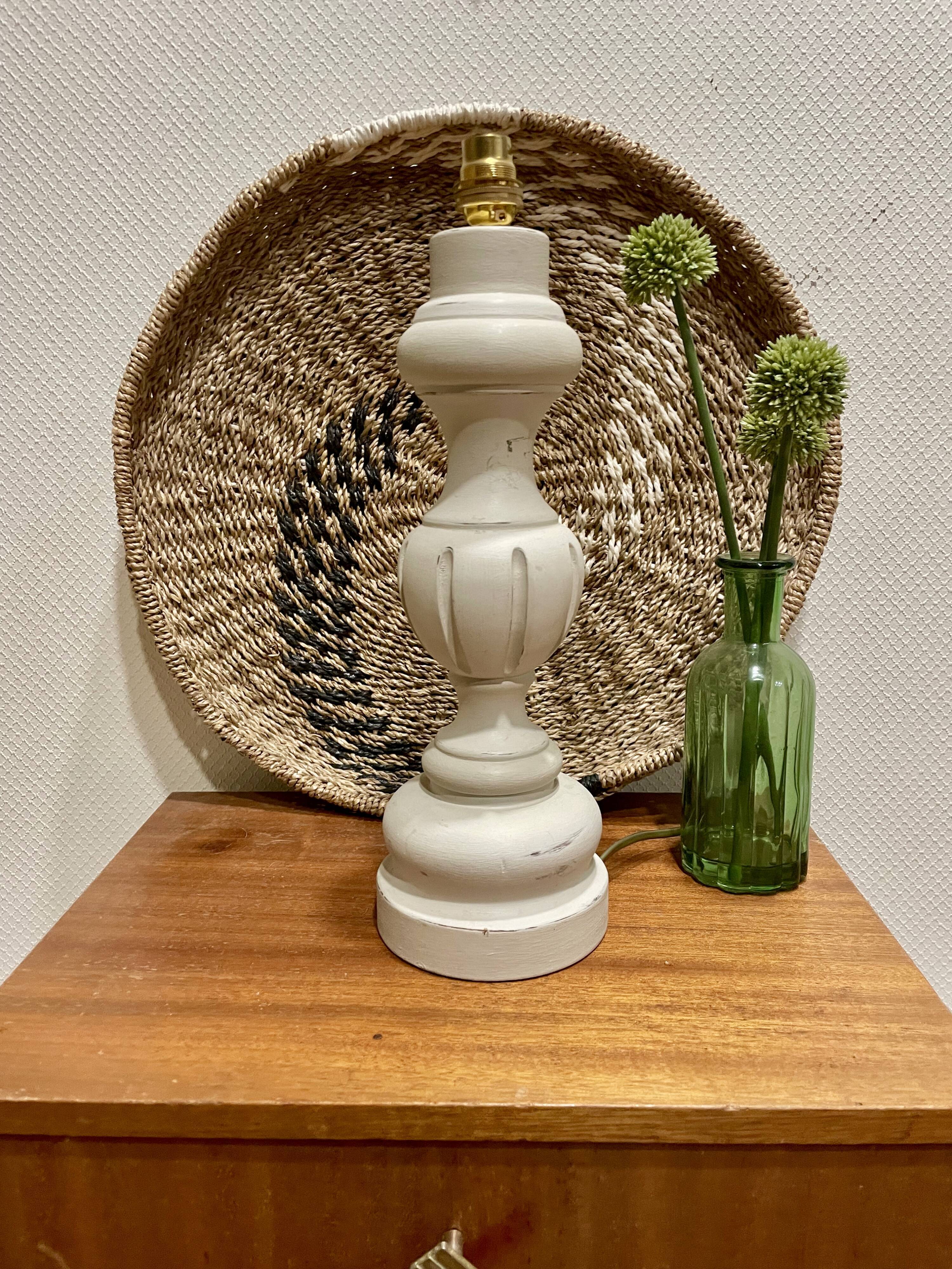 Old lamp foot patinated tinted linen