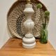 Old lamp foot patinated tinted linen