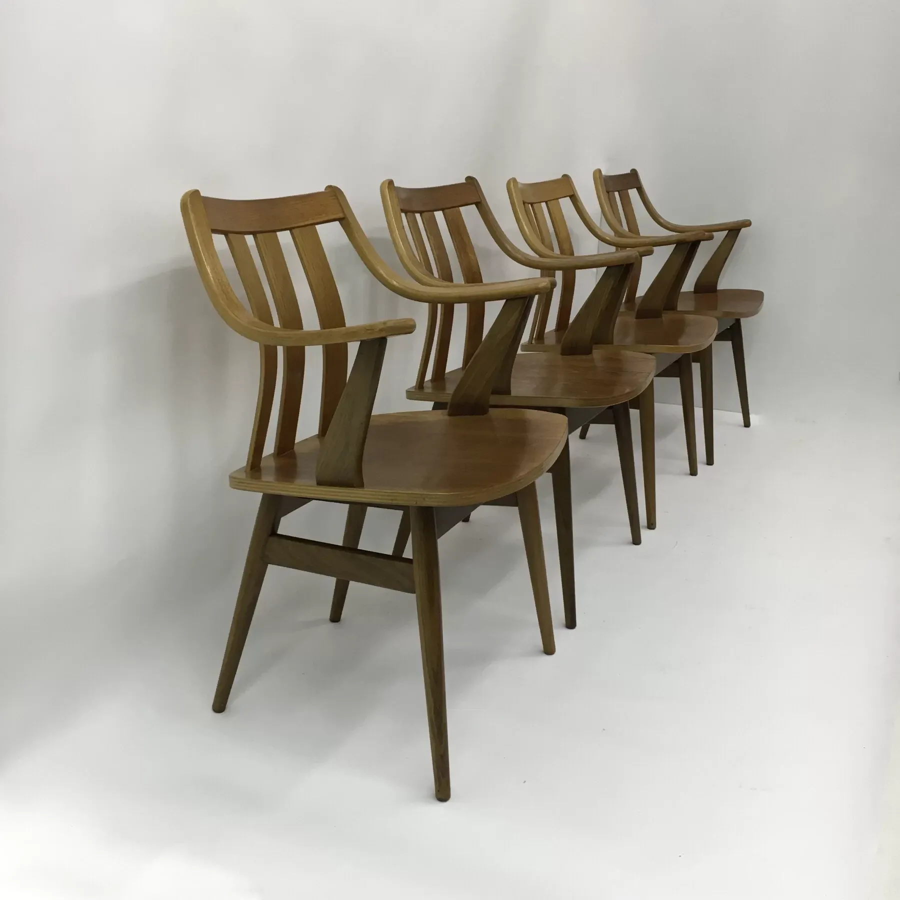 Set of 4 teak plywood dining chairs attributed to Pastoe, 1960s
