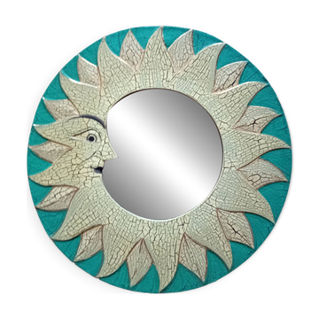 Miroir soleil en bois (jaune & vert)