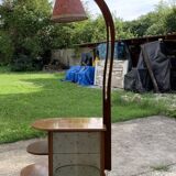 Art Deco brown walnut cocktail bar cabinet with integrated lamp and mirrored display 1950s