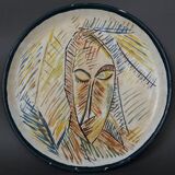 Ceramic plate 1960 female face monogram CD