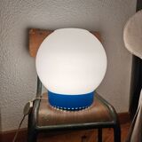 Table lamp vintage 70s plastic blue globe white opaline white