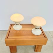 Pair of mushroom lamps — White opaline and lacquered metal — 1970s
