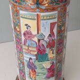 Large vintage table lamp with a custom handmade lampshade.
