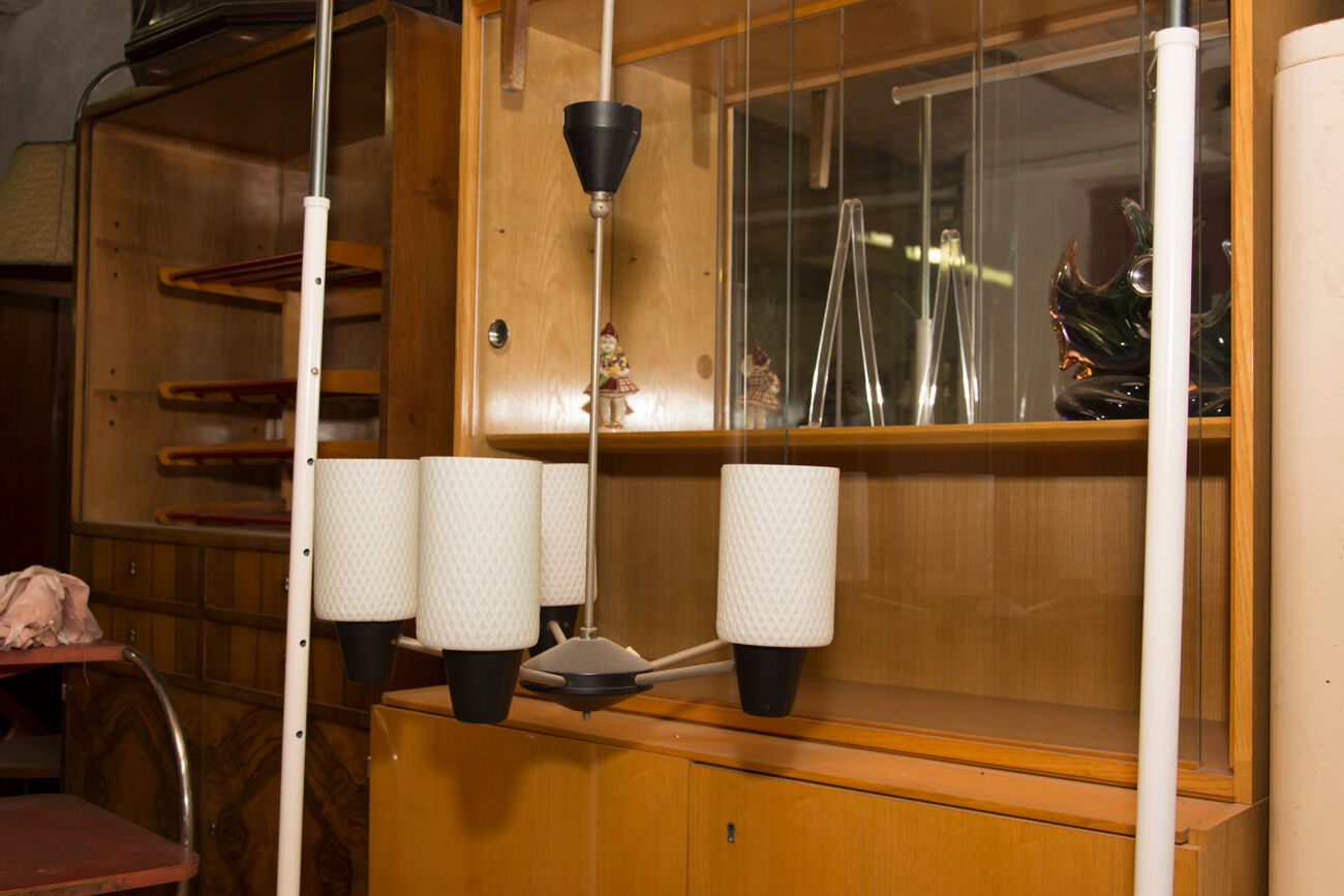 Mid century pendant with five pipe glass lampshades, 1960´s