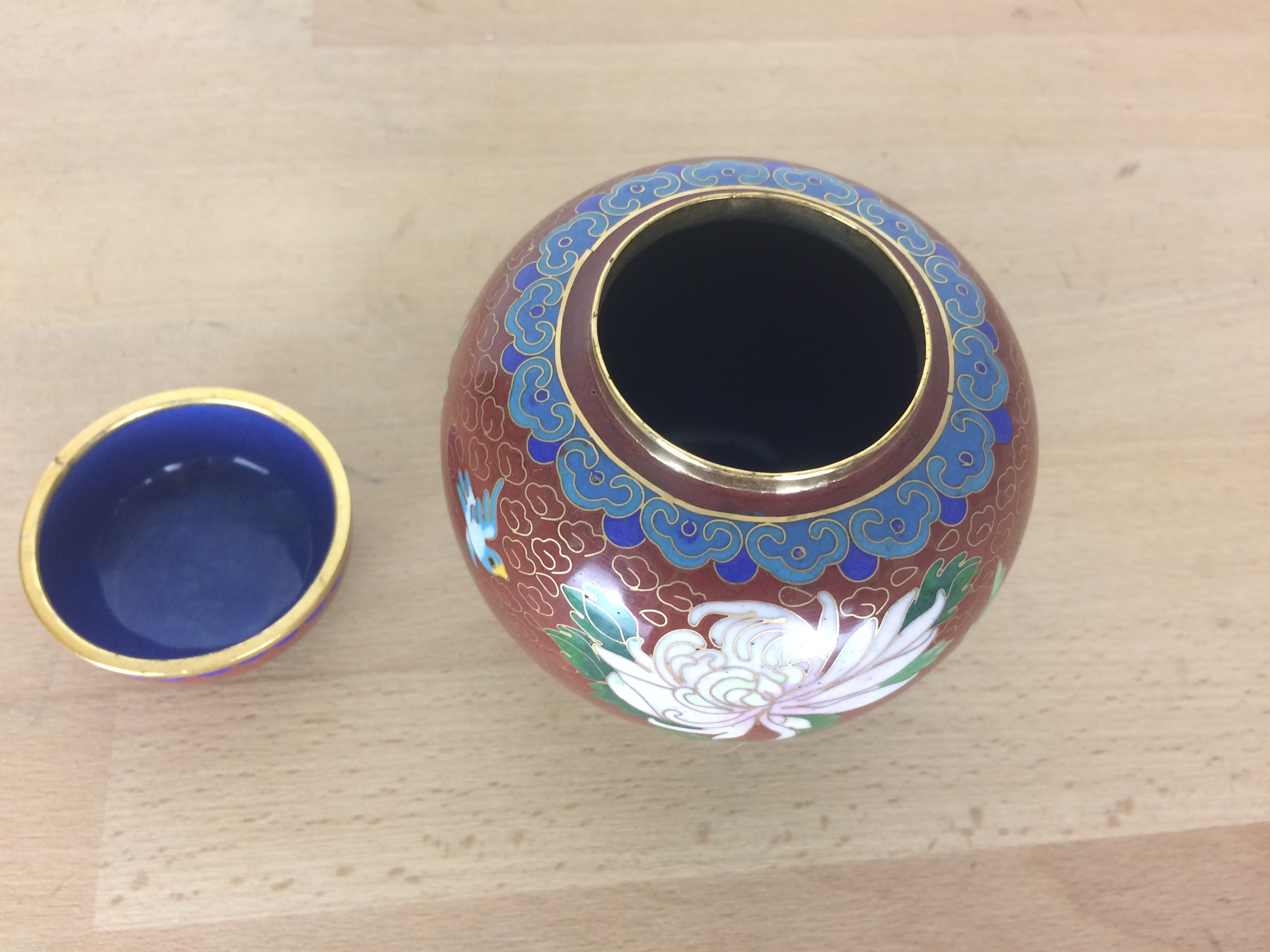 Silonated enamel ginger pot, enamelled brass
