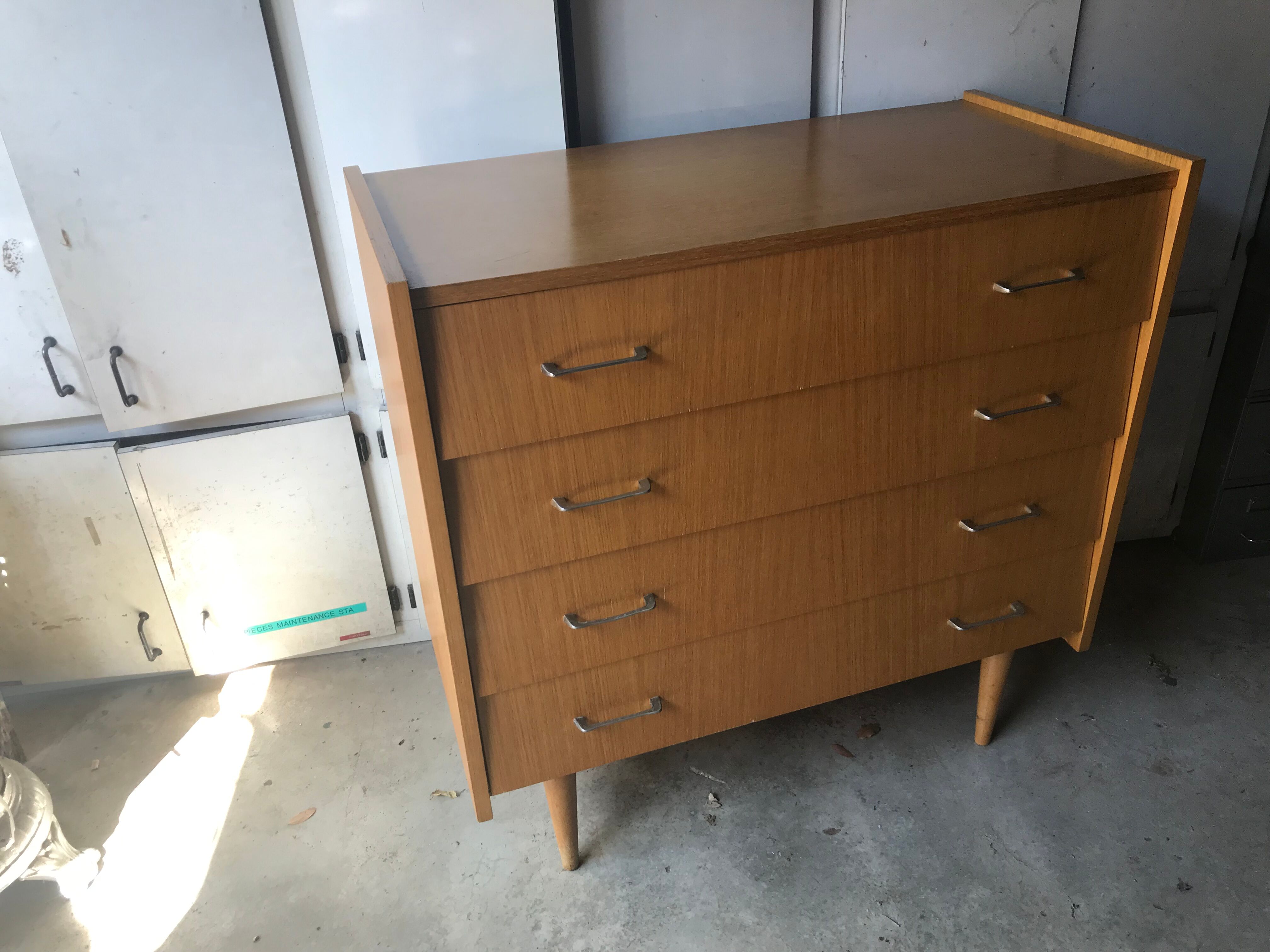 Ancient Scandinavian chest of drawers 4 Drawers Wood Feet Compass 70S Vintage
