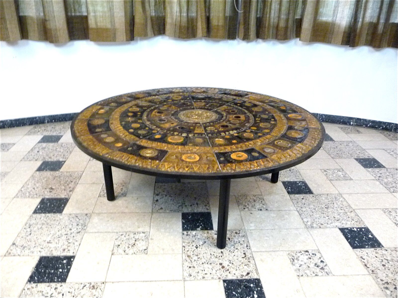 Large Round Ceramic Art tiled coffee table by Renate Rhein, Germany 1960s