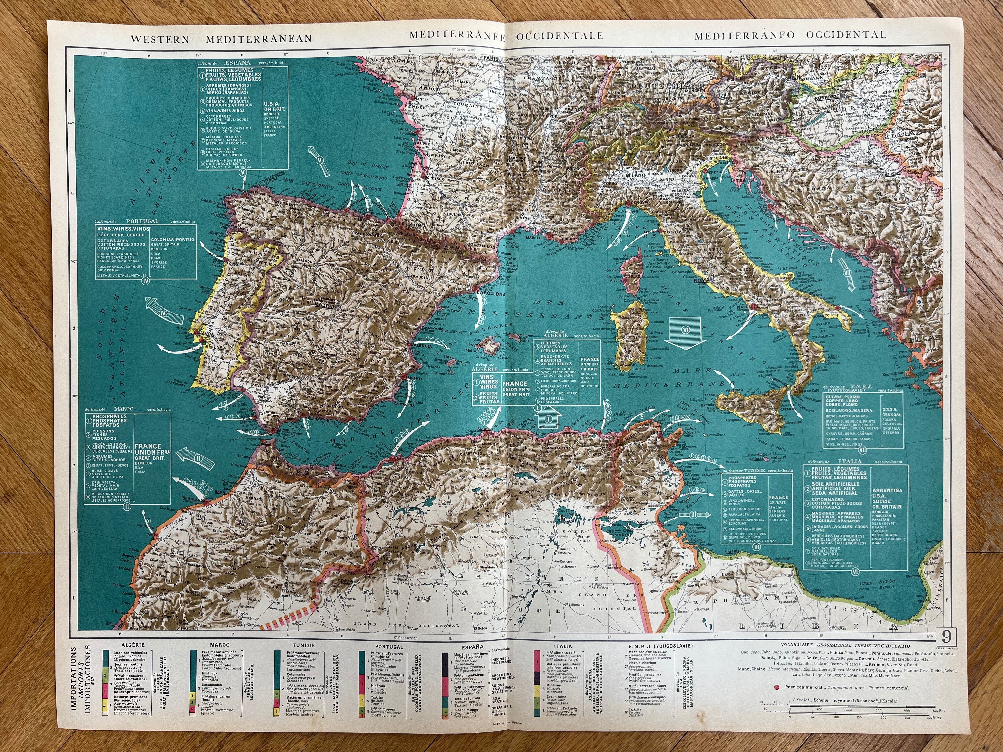 Old map of the Western Mediterranean — Trade routes | France