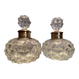 Pair of bottles nineteenth crystal Baccarat decoration diamond points bronze guilloché
