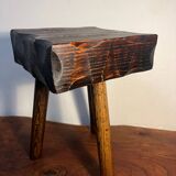 Tabouret bois Brutaliste tripode