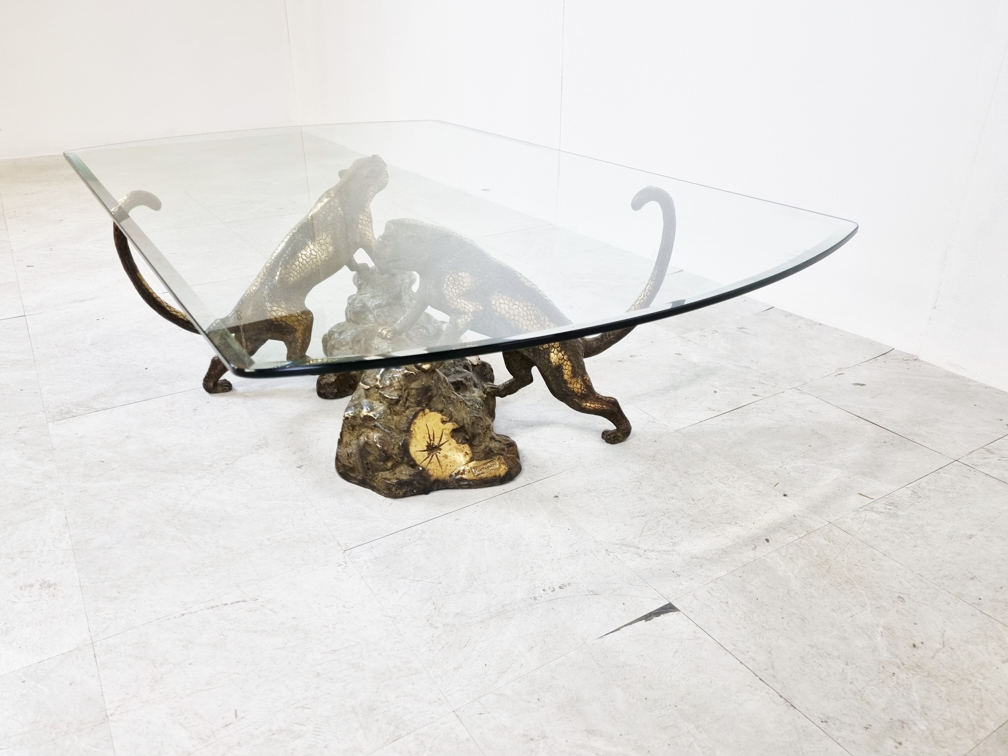 Bronze leopard coffee table, 1970s