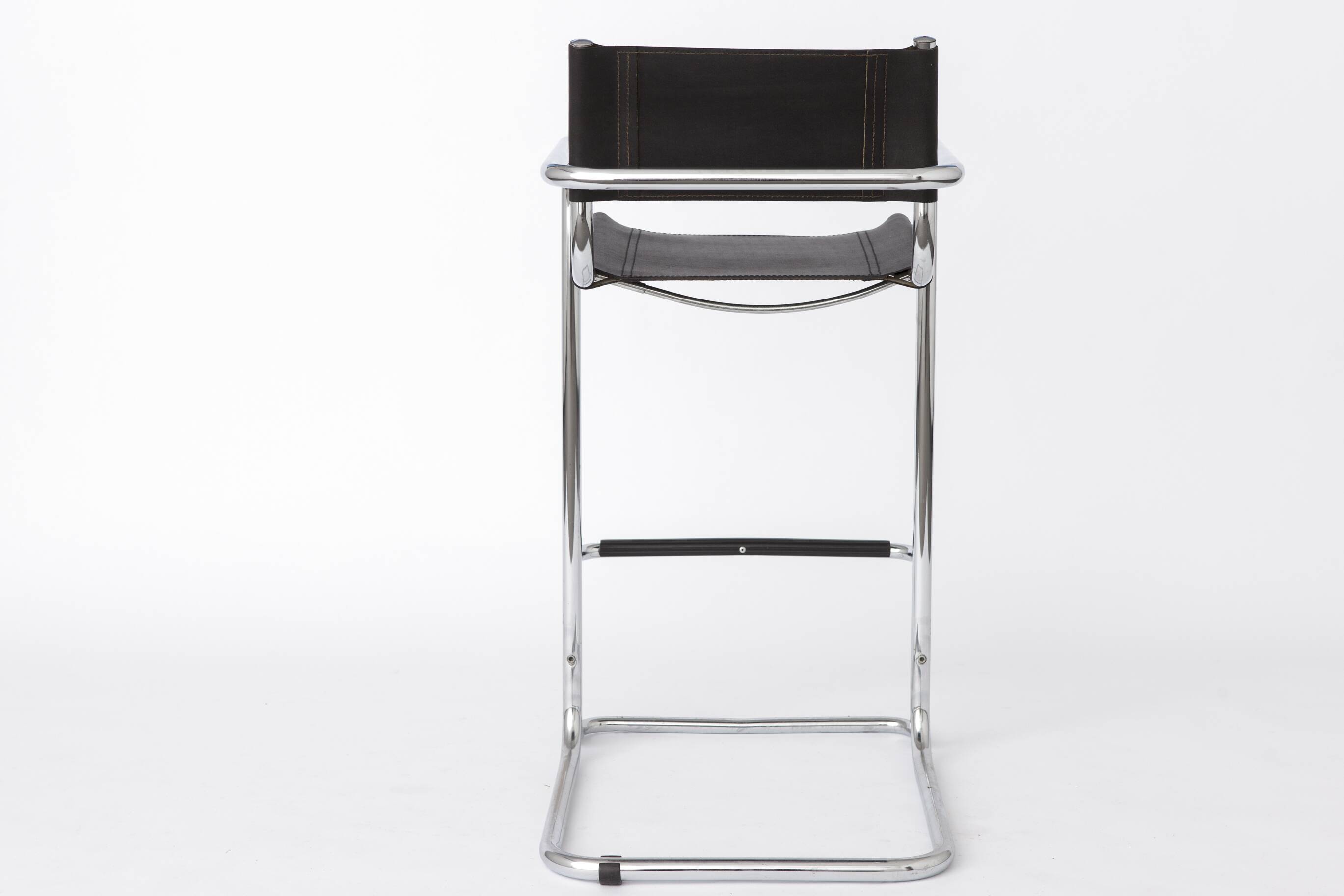 Vintage Cantilever Bar Stool, Chrome Frame, Black Faux Leather, 1990s