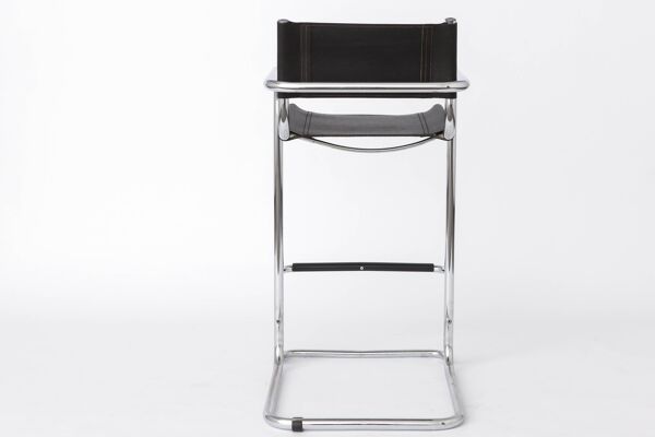 Tabouret de bar cantilever vintage, cadre en chrome, simili cuir noir, années 1990.