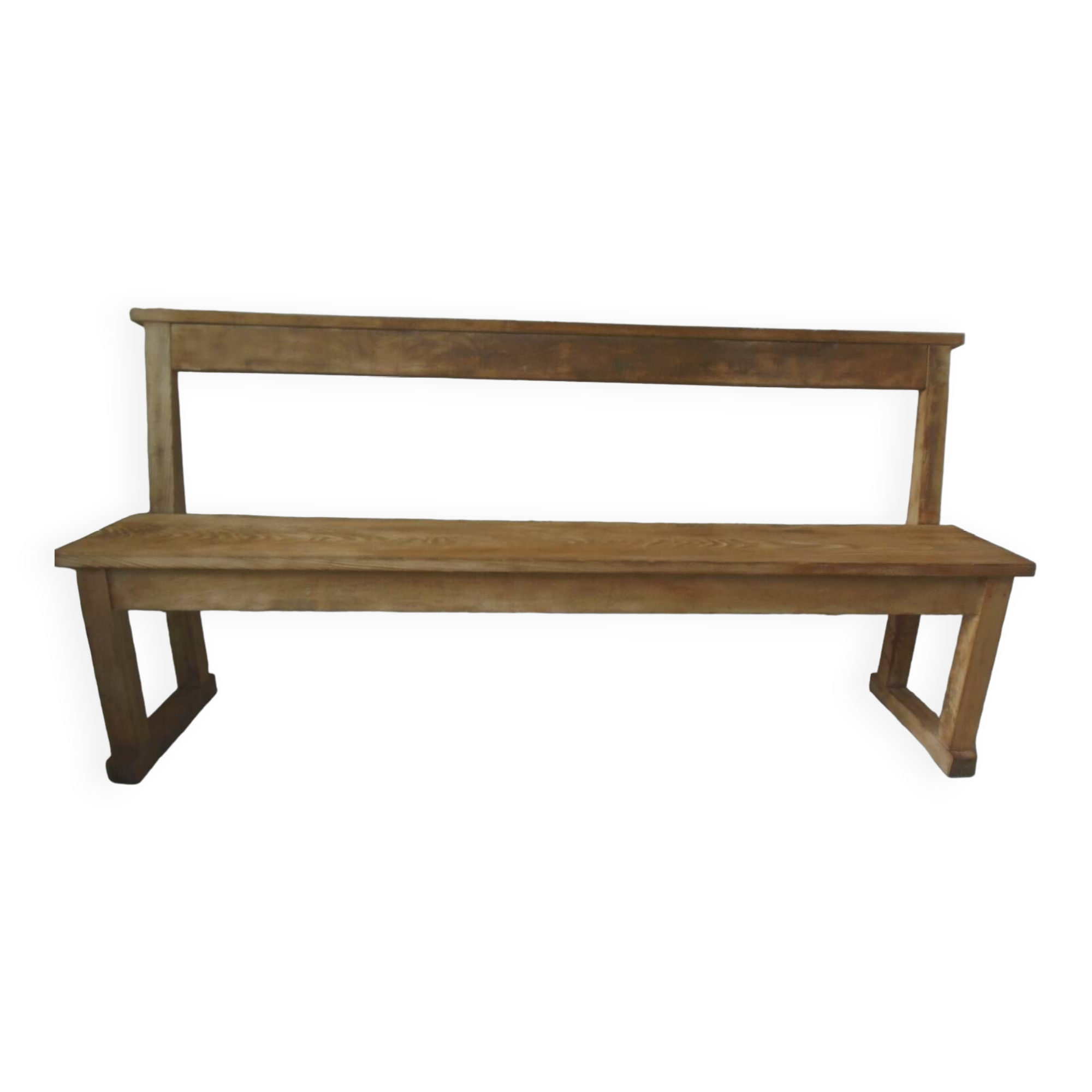 Church bench, end of bed in pitch pine with light oak waxed finish.