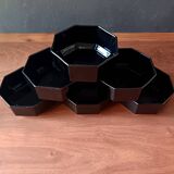 6 black tempered glass ramequins arcoroc octime series, 1980 vintage