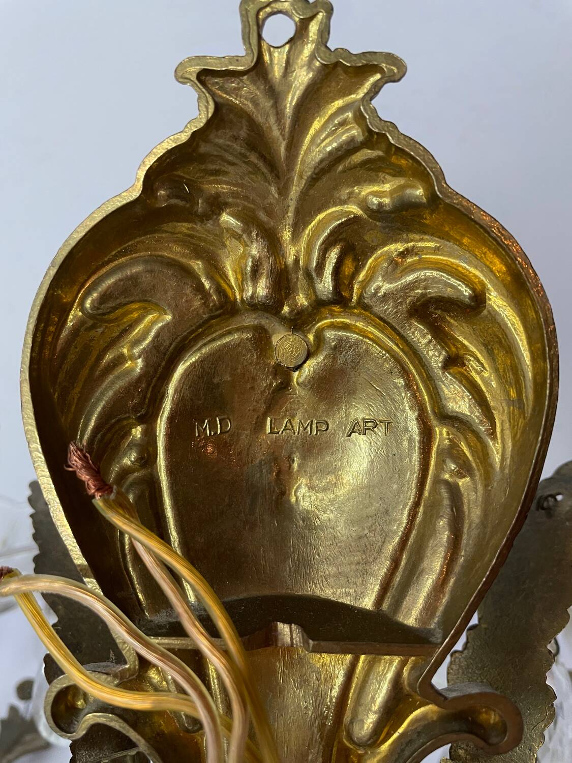 Pair of bronze and crystal wall lights