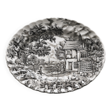 English earthenware dish, countryside scene illustration